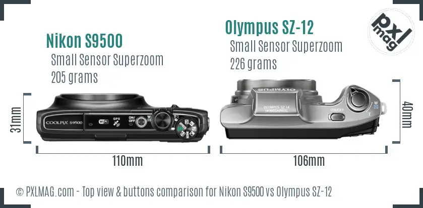 Nikon S9500 vs Olympus SZ-12 top view buttons comparison