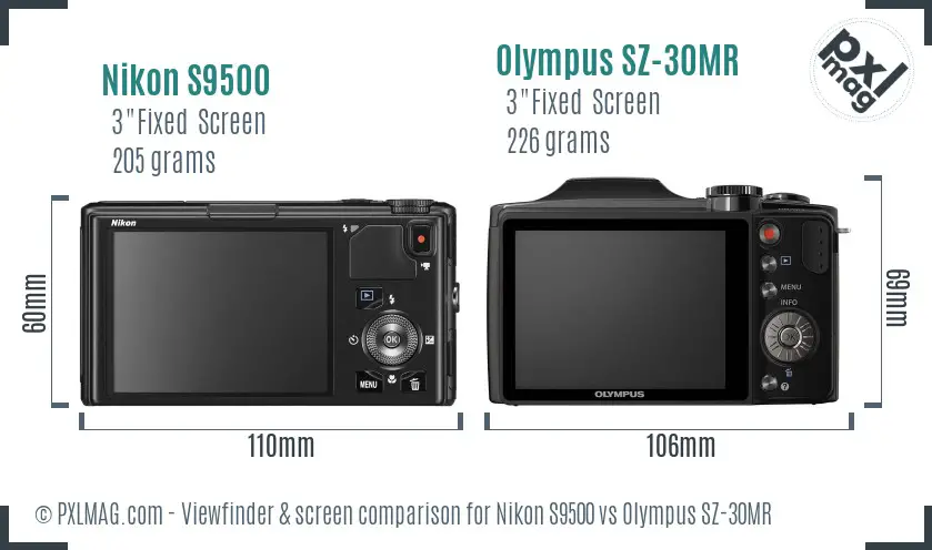 Nikon S9500 vs Olympus SZ-30MR Screen and Viewfinder comparison