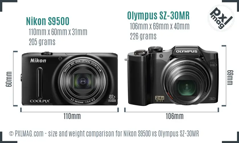 Nikon S9500 vs Olympus SZ-30MR size comparison