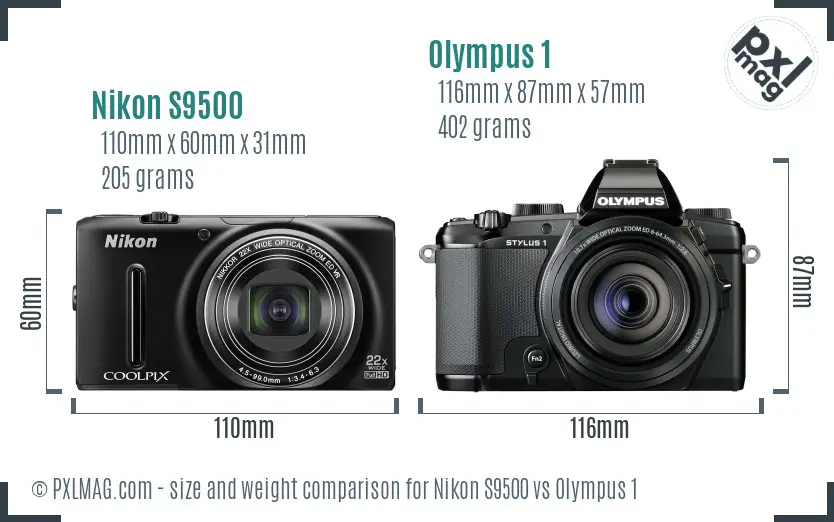 Nikon S9500 vs Olympus 1 size comparison Nikon S9500 vs Olympus 1 size comparison
