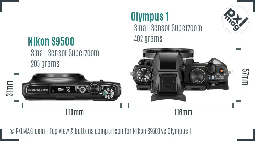 Nikon S9500 vs Olympus 1 top view buttons comparison Nikon S9500 vs Olympus 1 top view buttons comparison