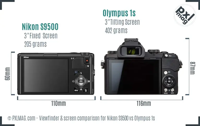 Nikon S9500 vs Olympus 1s Screen and Viewfinder comparison