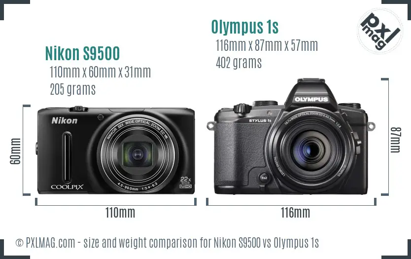 Nikon S9500 vs Olympus 1s size comparison