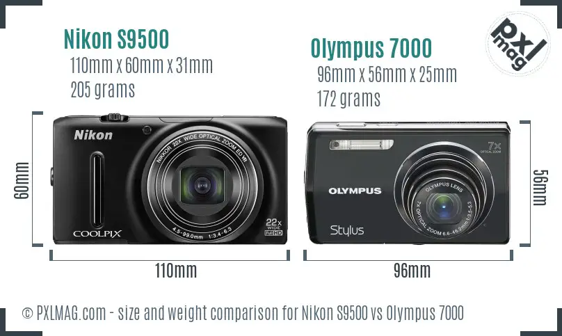 Nikon S9500 vs Olympus 7000 size comparison