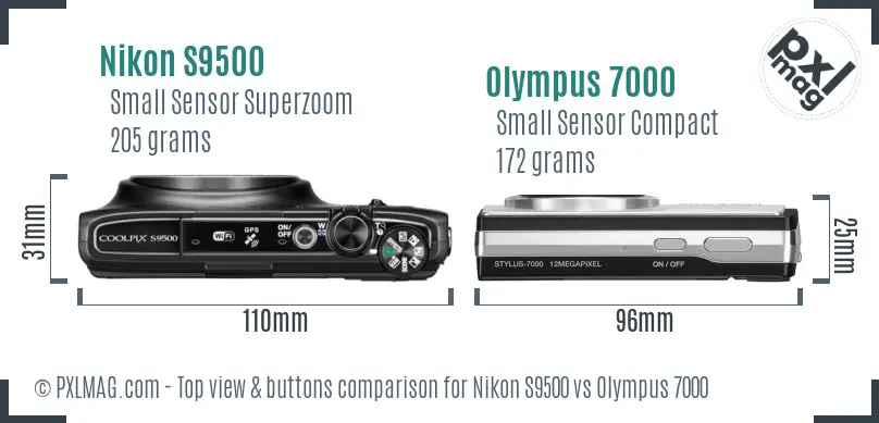 Nikon S9500 vs Olympus 7000 top view buttons comparison