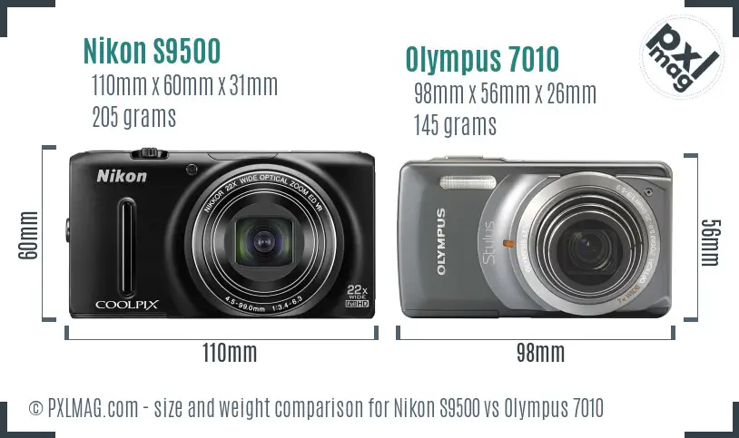 Nikon S9500 vs Olympus 7010 size comparison Nikon S9500 vs Olympus 7010 size comparison