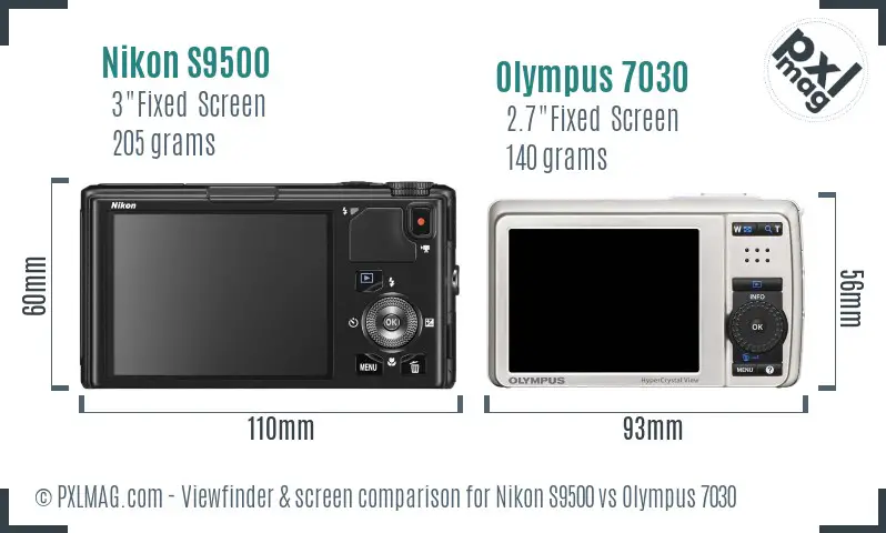 Nikon S9500 vs Olympus 7030 Screen and Viewfinder comparison