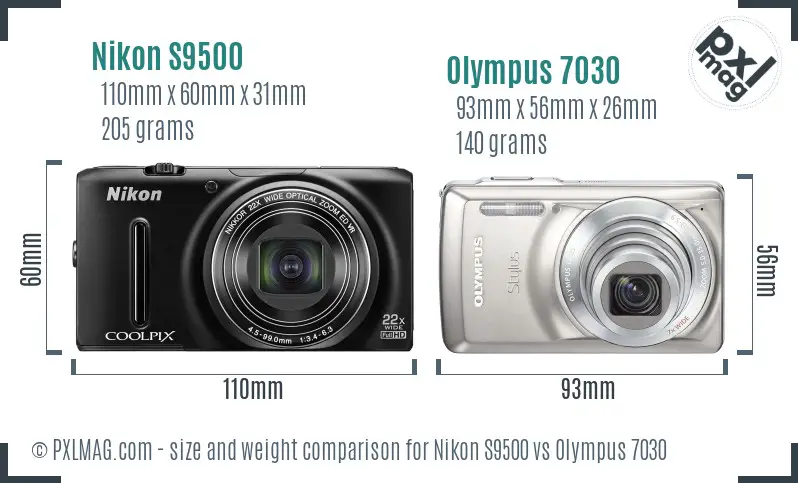Nikon S9500 vs Olympus 7030 size comparison