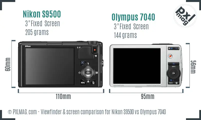 Nikon S9500 vs Olympus 7040 Screen and Viewfinder comparison