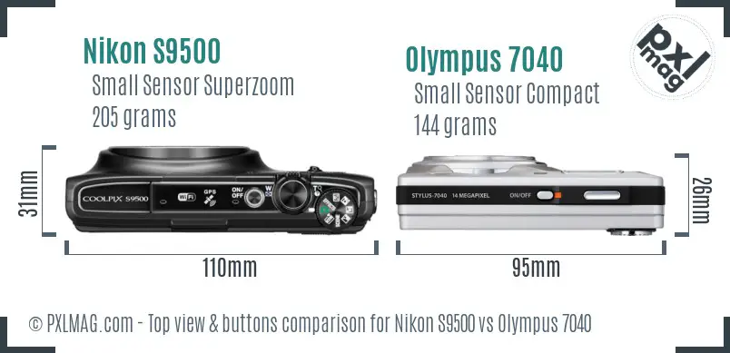 Nikon S9500 vs Olympus 7040 top view buttons comparison