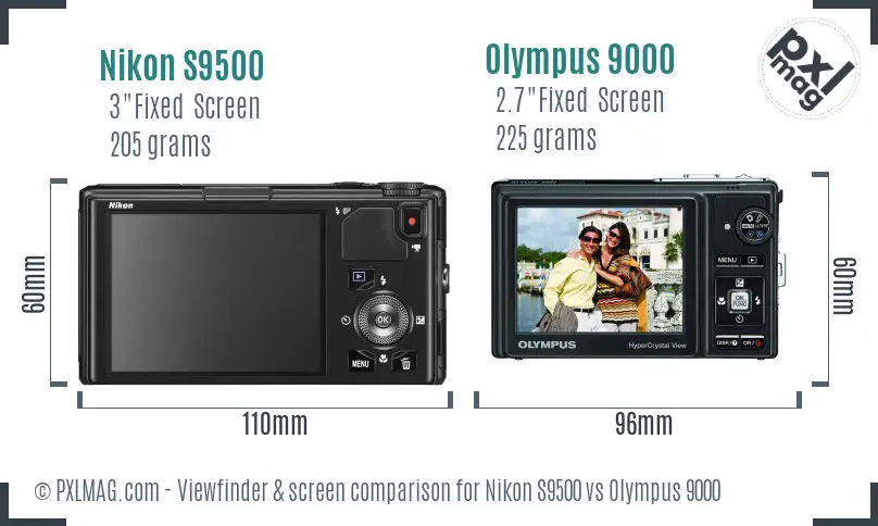 Nikon S9500 vs Olympus 9000 Screen and Viewfinder comparison