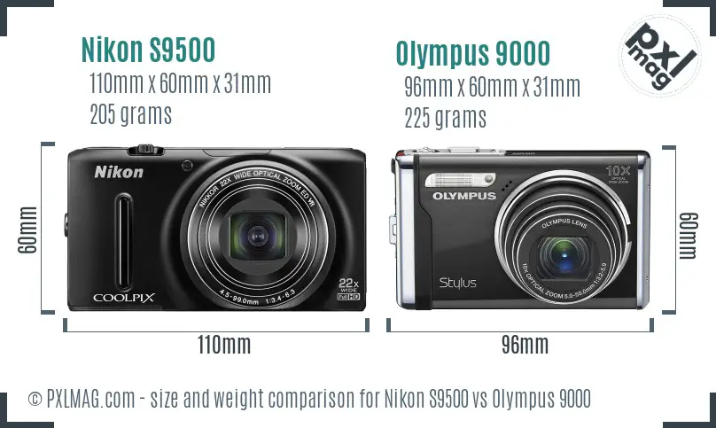 Nikon S9500 vs Olympus 9000 size comparison