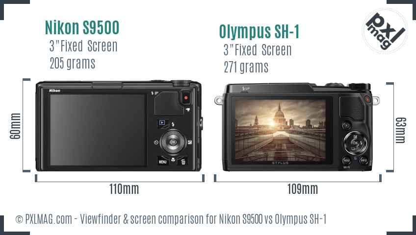 Nikon S9500 vs Olympus SH-1 Screen and Viewfinder comparison