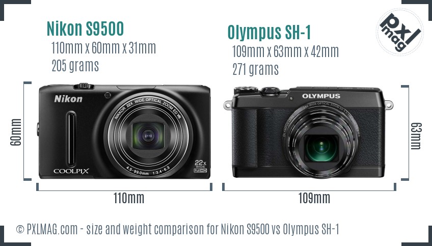 Nikon S9500 vs Olympus SH-1 size comparison