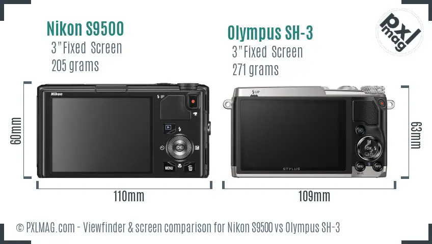 Nikon S9500 vs Olympus SH-3 Screen and Viewfinder comparison