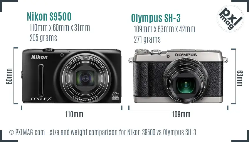 Nikon S9500 vs Olympus SH-3 size comparison