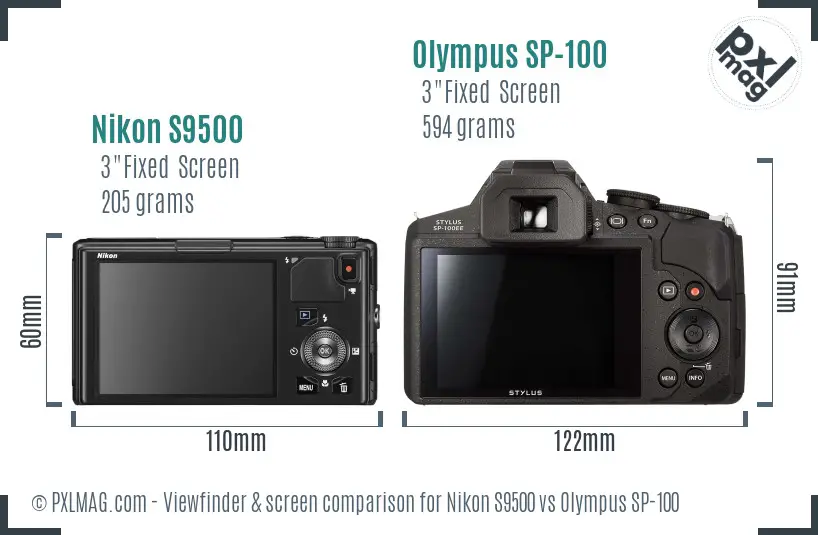 Nikon S9500 vs Olympus SP-100 Screen and Viewfinder comparison