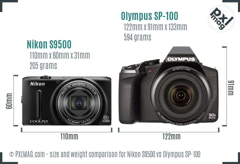 Nikon S9500 vs Olympus SP-100 size comparison