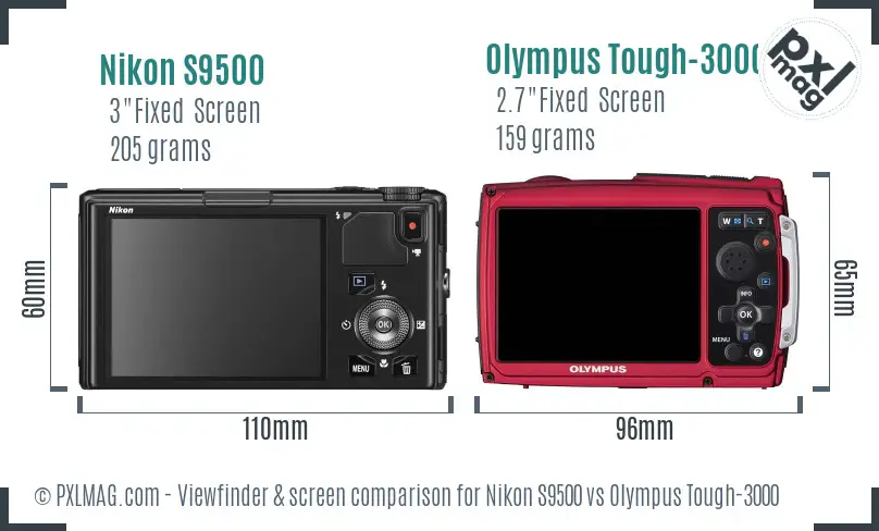 Nikon S9500 vs Olympus Tough-3000 Screen and Viewfinder comparison