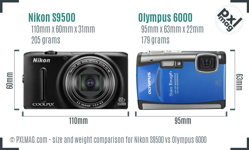 Nikon S9500 vs Olympus 6000 size comparison