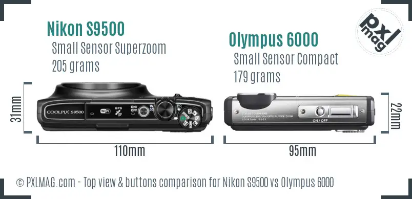 Nikon S9500 vs Olympus 6000 top view buttons comparison