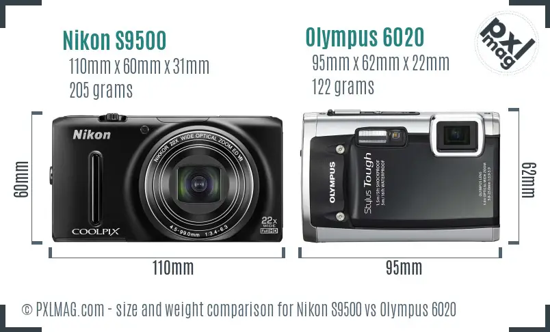Nikon S9500 vs Olympus 6020 size comparison Nikon S9500 vs Olympus 6020 size comparison