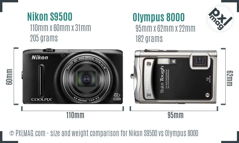 Nikon S9500 vs Olympus 8000 size comparison