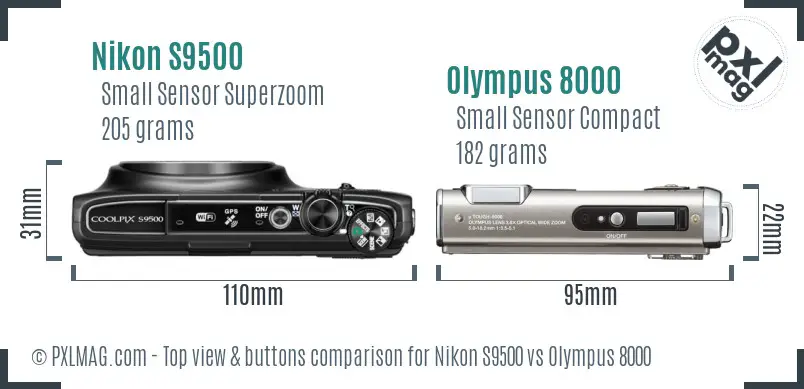 Nikon S9500 vs Olympus 8000 top view buttons comparison