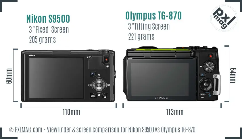 Nikon S9500 vs Olympus TG-870 Screen and Viewfinder comparison