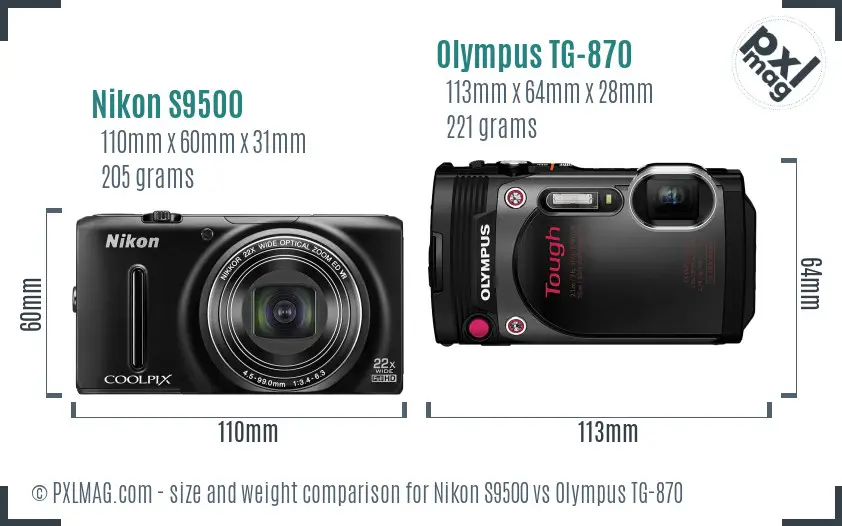 Nikon S9500 vs Olympus TG-870 size comparison