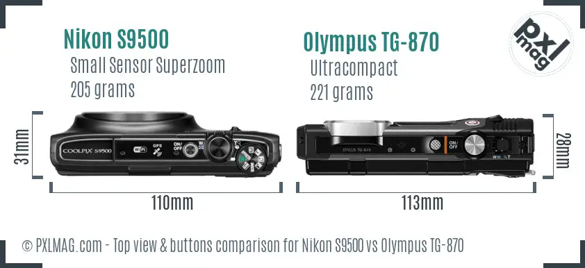 Nikon S9500 vs Olympus TG-870 top view buttons comparison