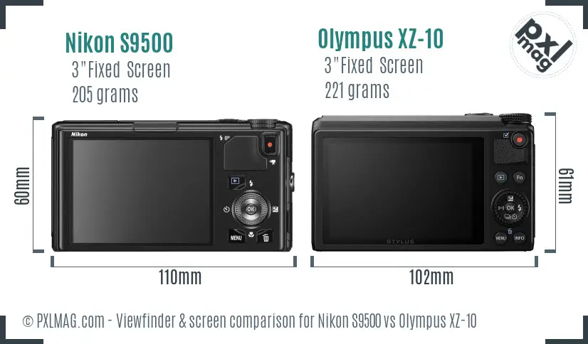 Nikon S9500 vs Olympus XZ-10 Screen and Viewfinder comparison