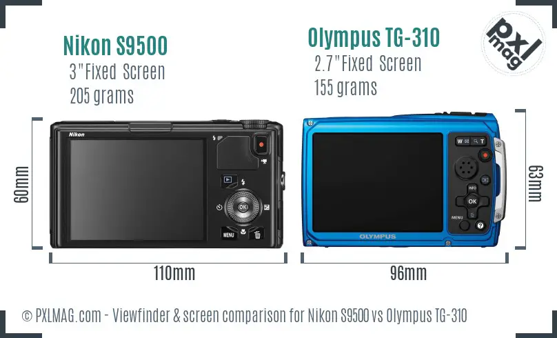 Nikon S9500 vs Olympus TG-310 Screen and Viewfinder comparison