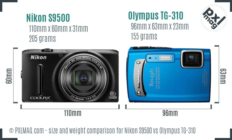 Nikon S9500 vs Olympus TG-310 size comparison