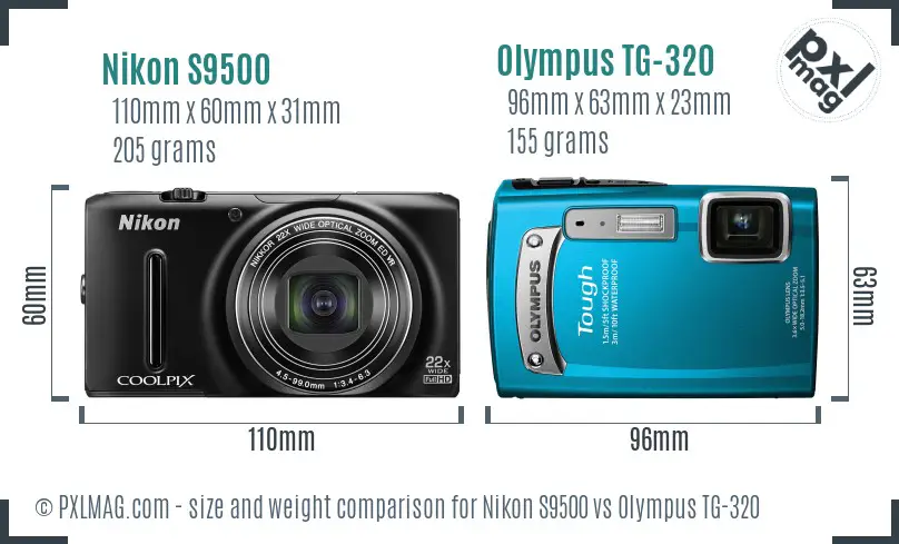 Nikon S9500 vs Olympus TG-320 size comparison Nikon S9500 vs Olympus TG-320 size comparison