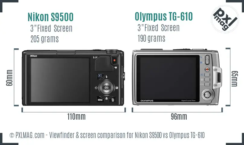Nikon S9500 vs Olympus TG-610 Screen and Viewfinder comparison