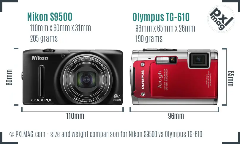 Nikon S9500 vs Olympus TG-610 size comparison