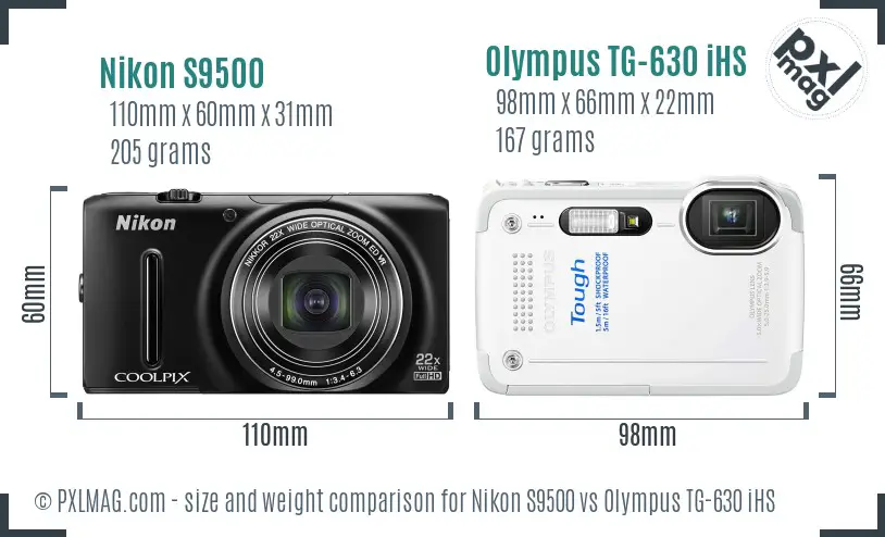 Nikon S9500 vs Olympus TG-630 iHS size comparison Nikon S9500 vs Olympus TG-630 iHS size comparison