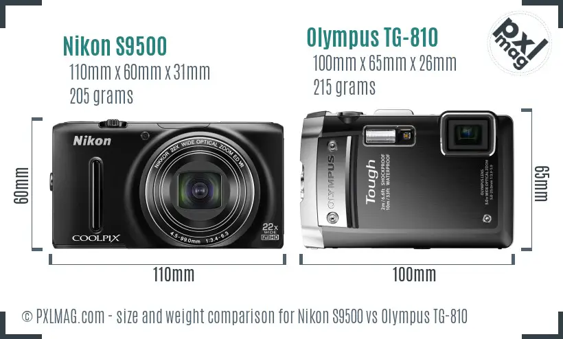 Nikon S9500 vs Olympus TG-810 size comparison Nikon S9500 vs Olympus TG-810 size comparison