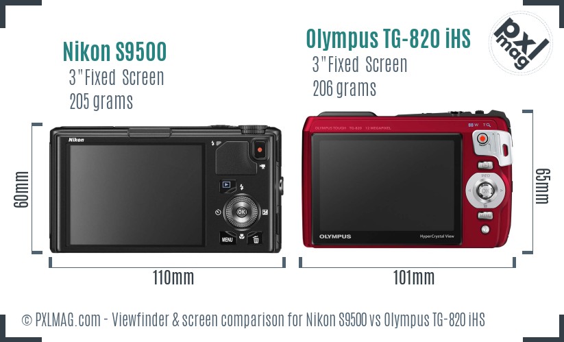 Nikon S9500 vs Olympus TG-820 iHS Screen and Viewfinder comparison