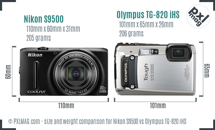 Nikon S9500 vs Olympus TG-820 iHS size comparison