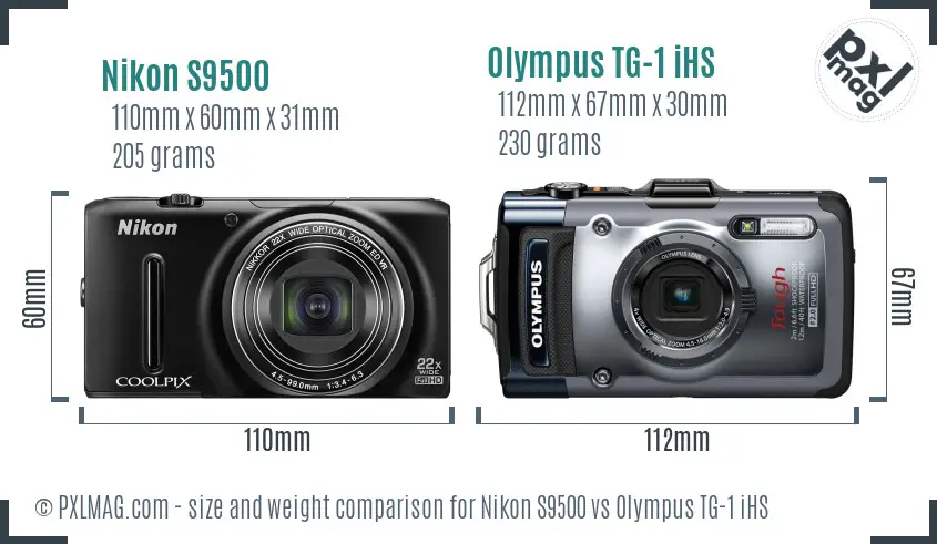 Nikon S9500 vs Olympus TG-1 iHS size comparison