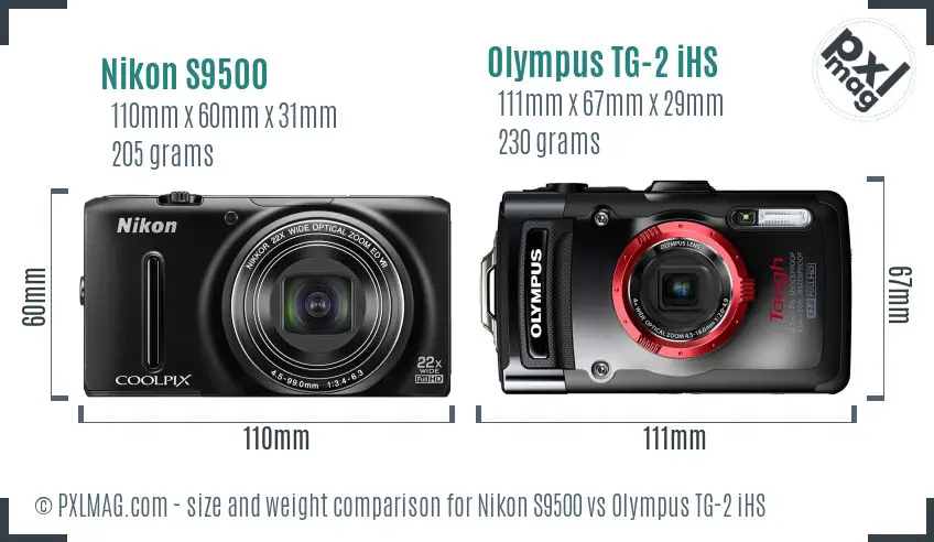 Nikon S9500 vs Olympus TG-2 iHS size comparison