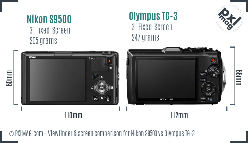 Nikon S9500 vs Olympus TG-3 Screen and Viewfinder comparison