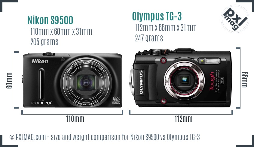 Nikon S9500 vs Olympus TG-3 size comparison Nikon S9500 vs Olympus TG-3 size comparison