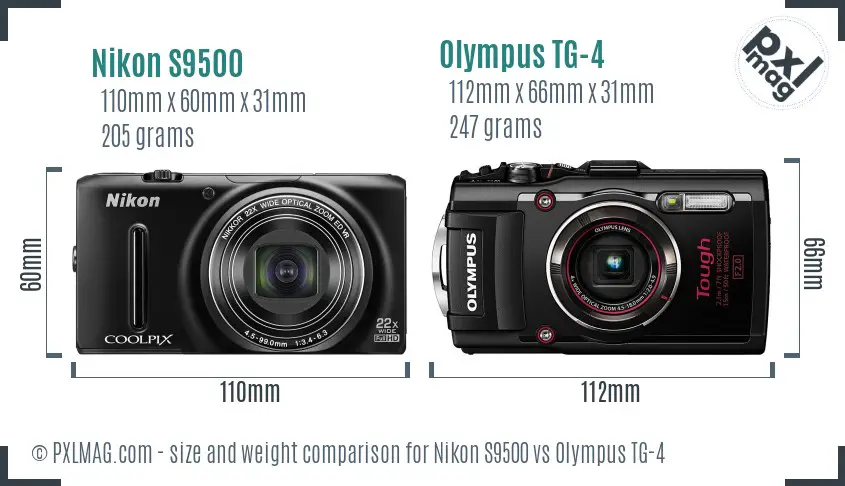 Nikon S9500 vs Olympus TG-4 size comparison Nikon S9500 vs Olympus TG-4 size comparison