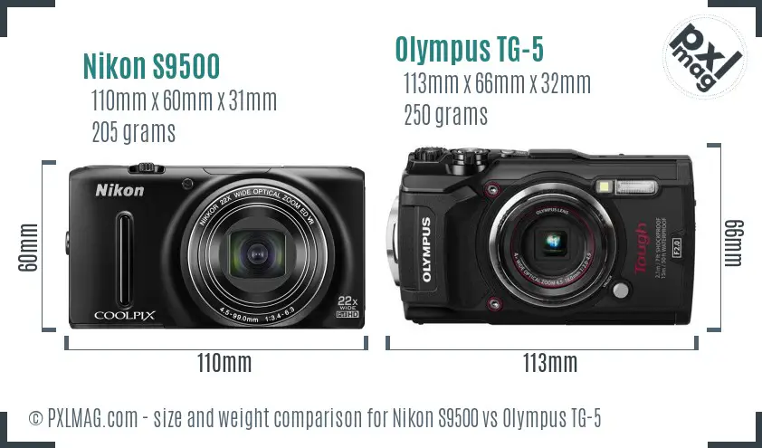 Nikon S9500 vs Olympus TG-5 size comparison Nikon S9500 vs Olympus TG-5 size comparison