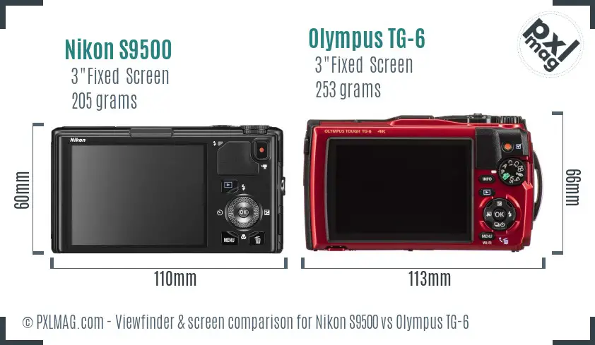 Nikon S9500 vs Olympus TG-6 Screen and Viewfinder comparison