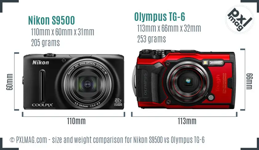 Nikon S9500 vs Olympus TG-6 size comparison