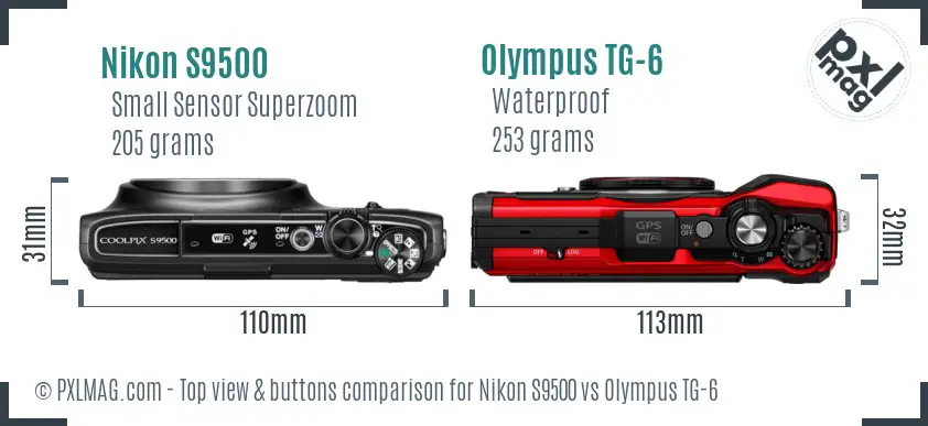 Nikon S9500 vs Olympus TG-6 top view buttons comparison